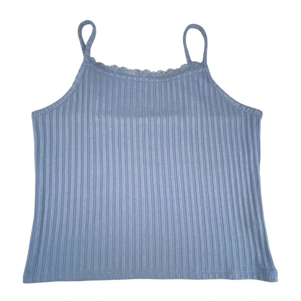 SO Girls Lace Trim Ribbed Twin‎ Set Cardigan Cami Pelican Blue XL 14/16